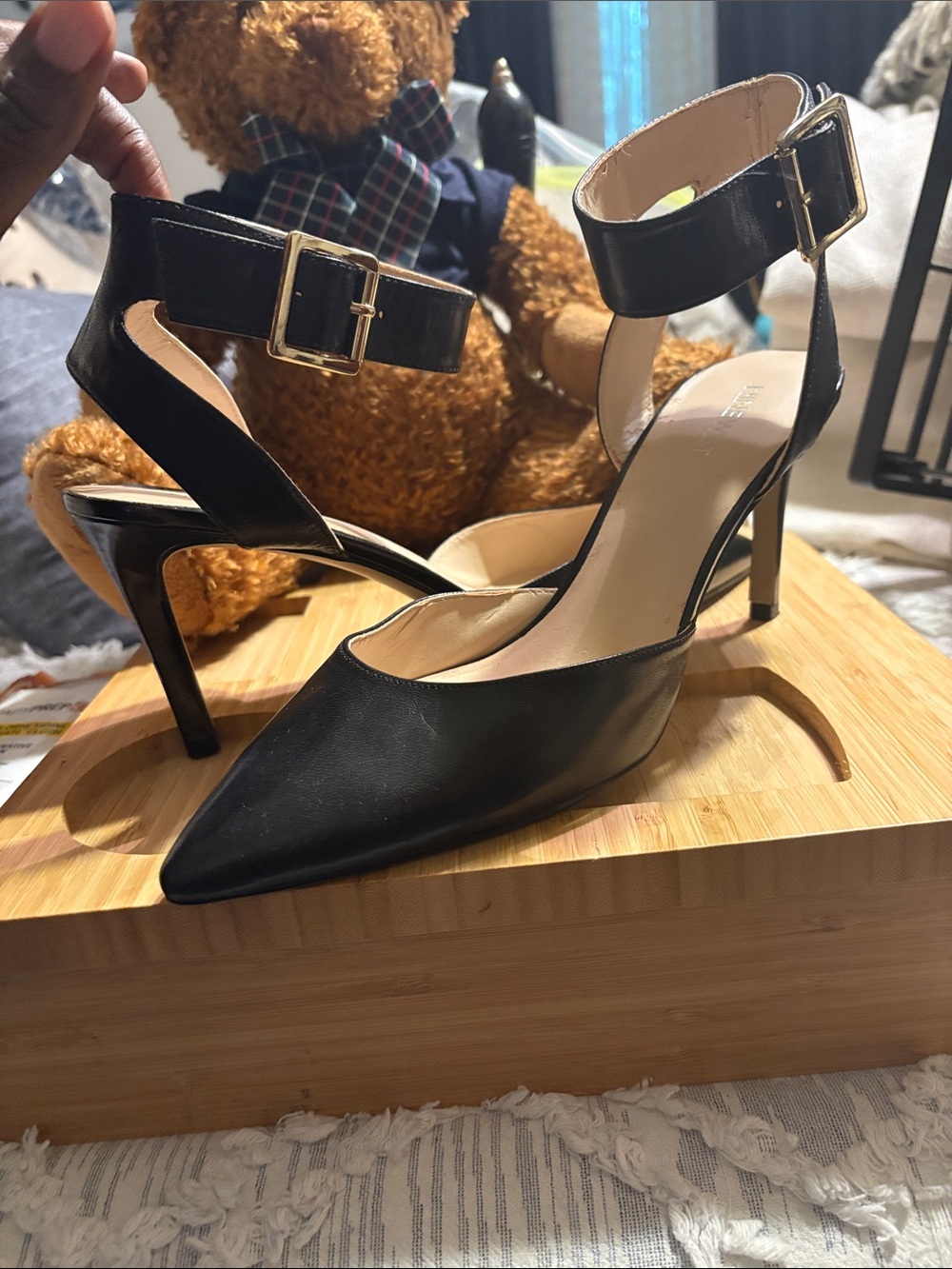 Nine West Black Pointed Ankle-Strap Stiletto Heels
